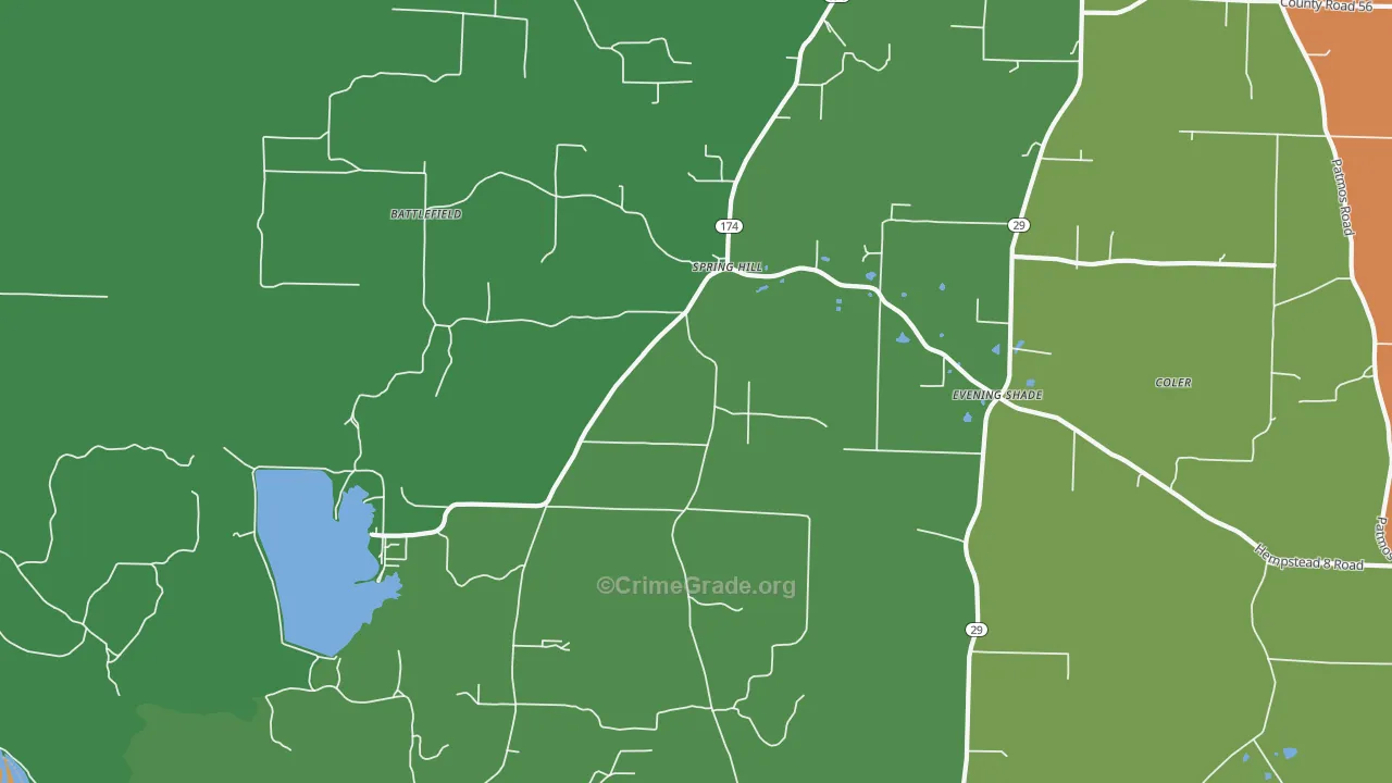 Spring Hill, AR Map of Vandalism Rates