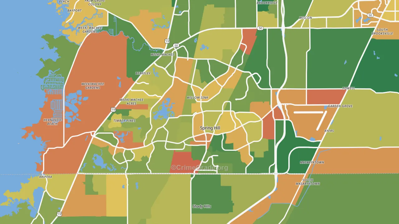 Spring Hill, FL Map of Vandalism Rates