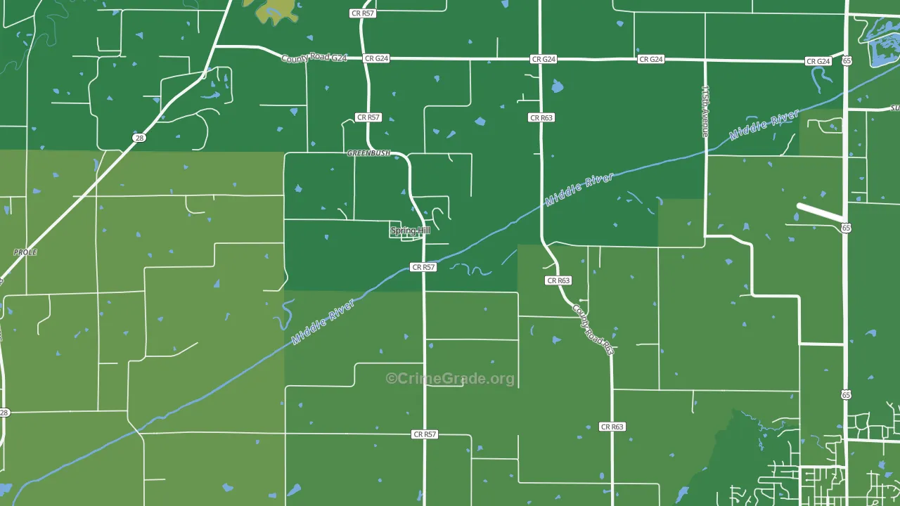 Spring Hill, IA Map of Vandalism Rates