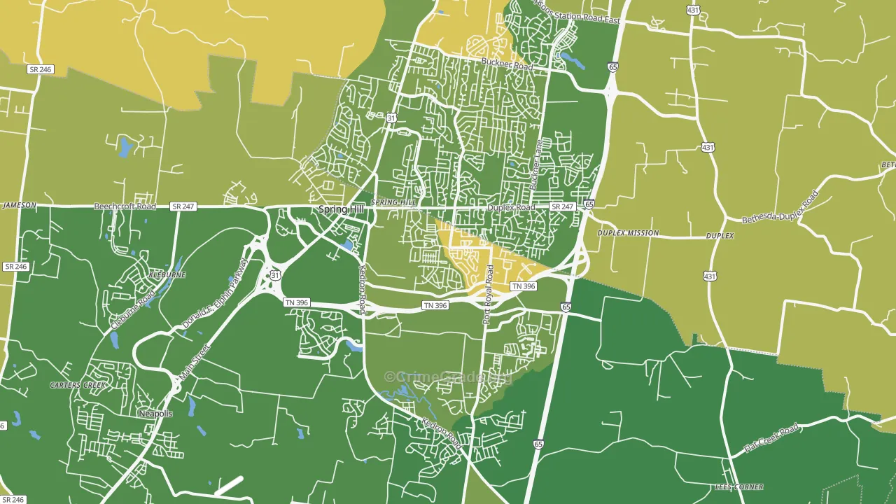 Spring Hill, TN Map of Vandalism Rates