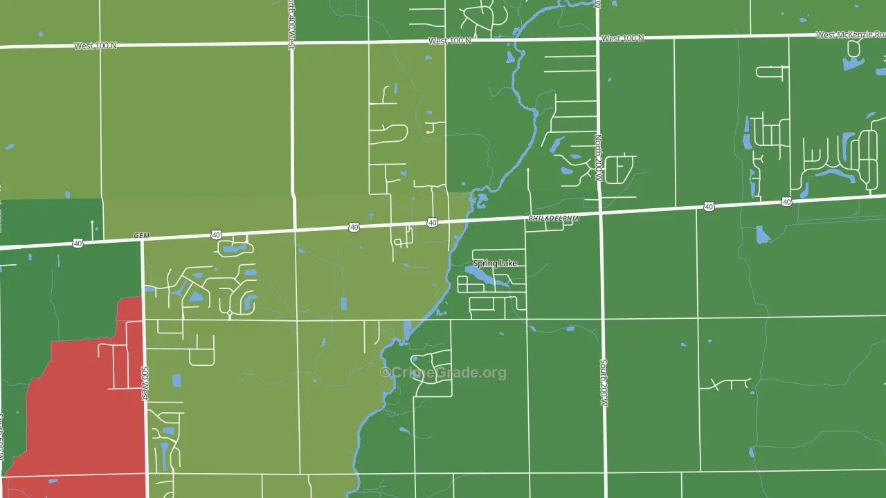 Spring Lake, IN Map of Vandalism Rates