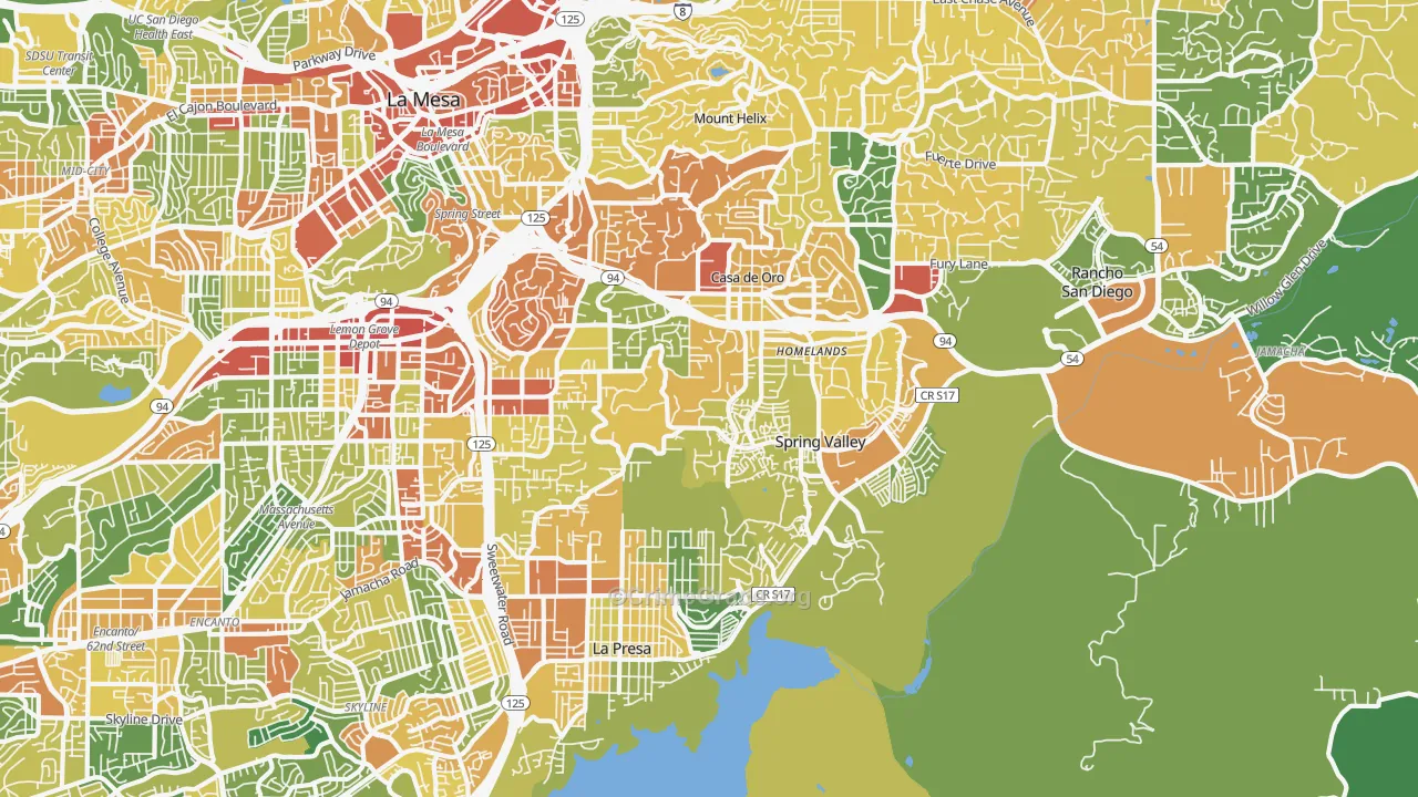 Spring Valley, CA Map of Vandalism Rates