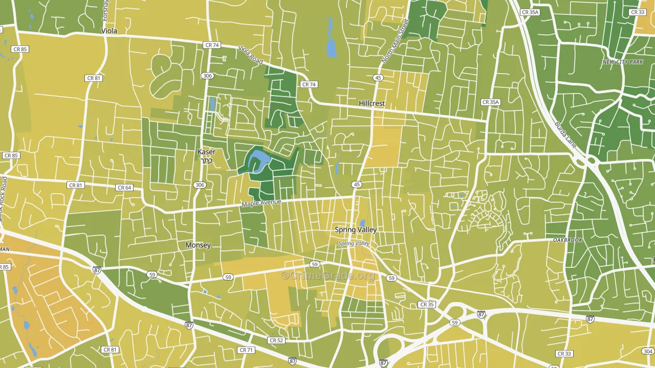 Spring Valley, NY Map of Vandalism Rates