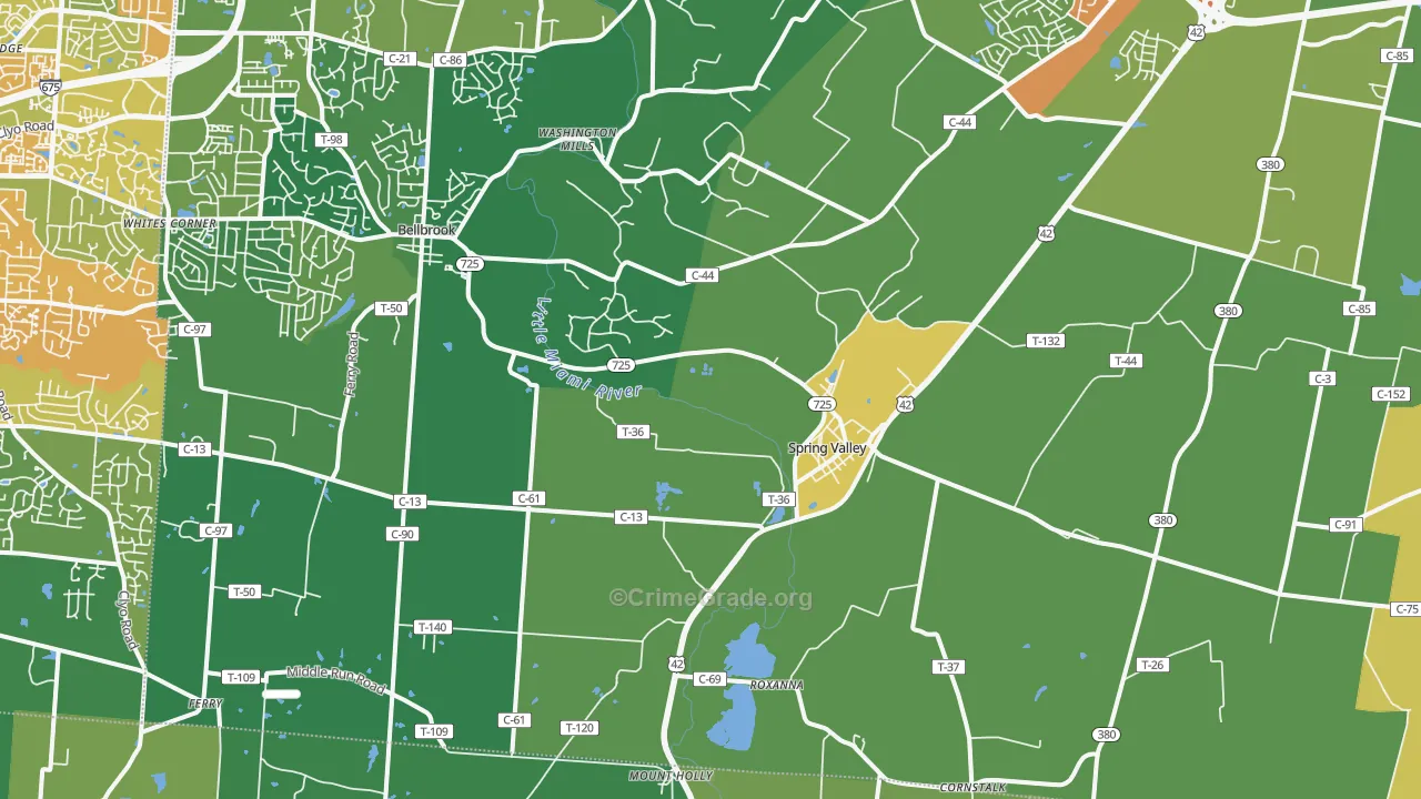 Spring Valley, OH Map of Vandalism Rates
