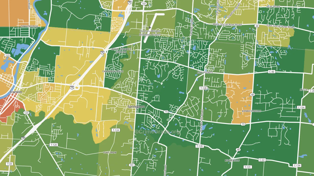 Springboro, OH Map of Vandalism Rates