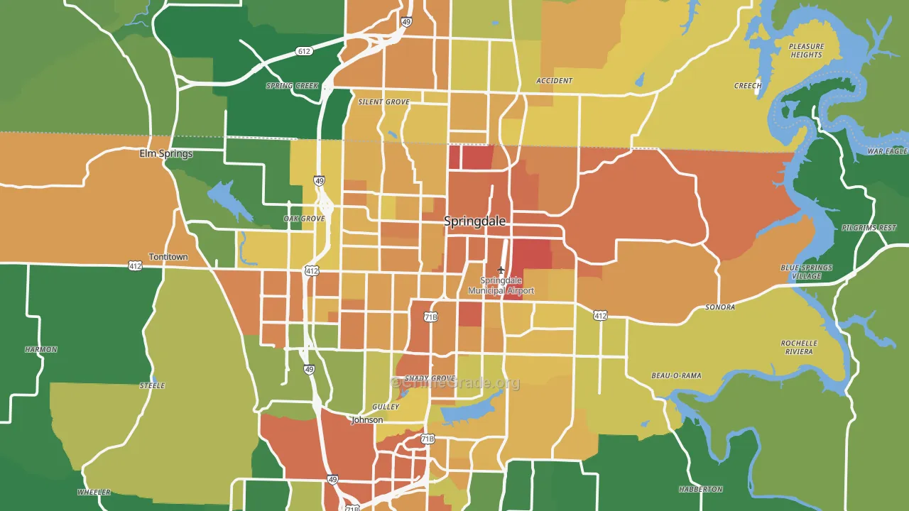 Springdale, AR Map of Vandalism Rates