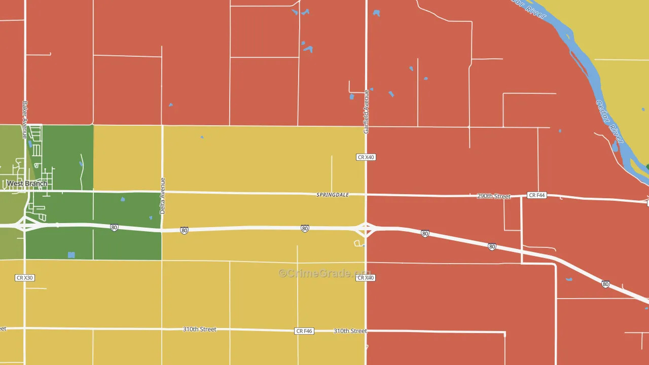 Springdale, IA Map of Vandalism Rates