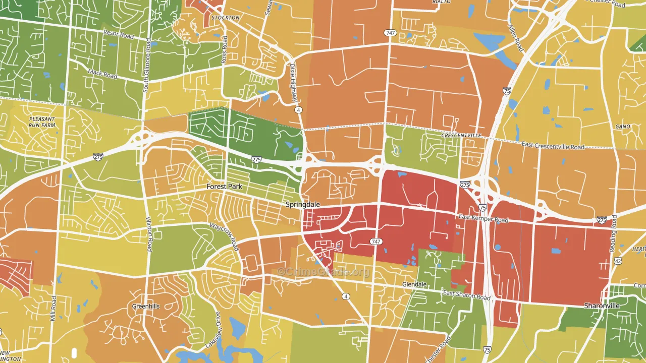 Springdale, OH Map of Vandalism Rates
