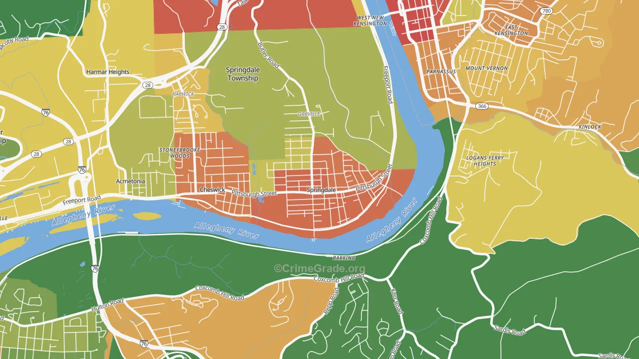 Springdale, PA Map of Vandalism Rates
