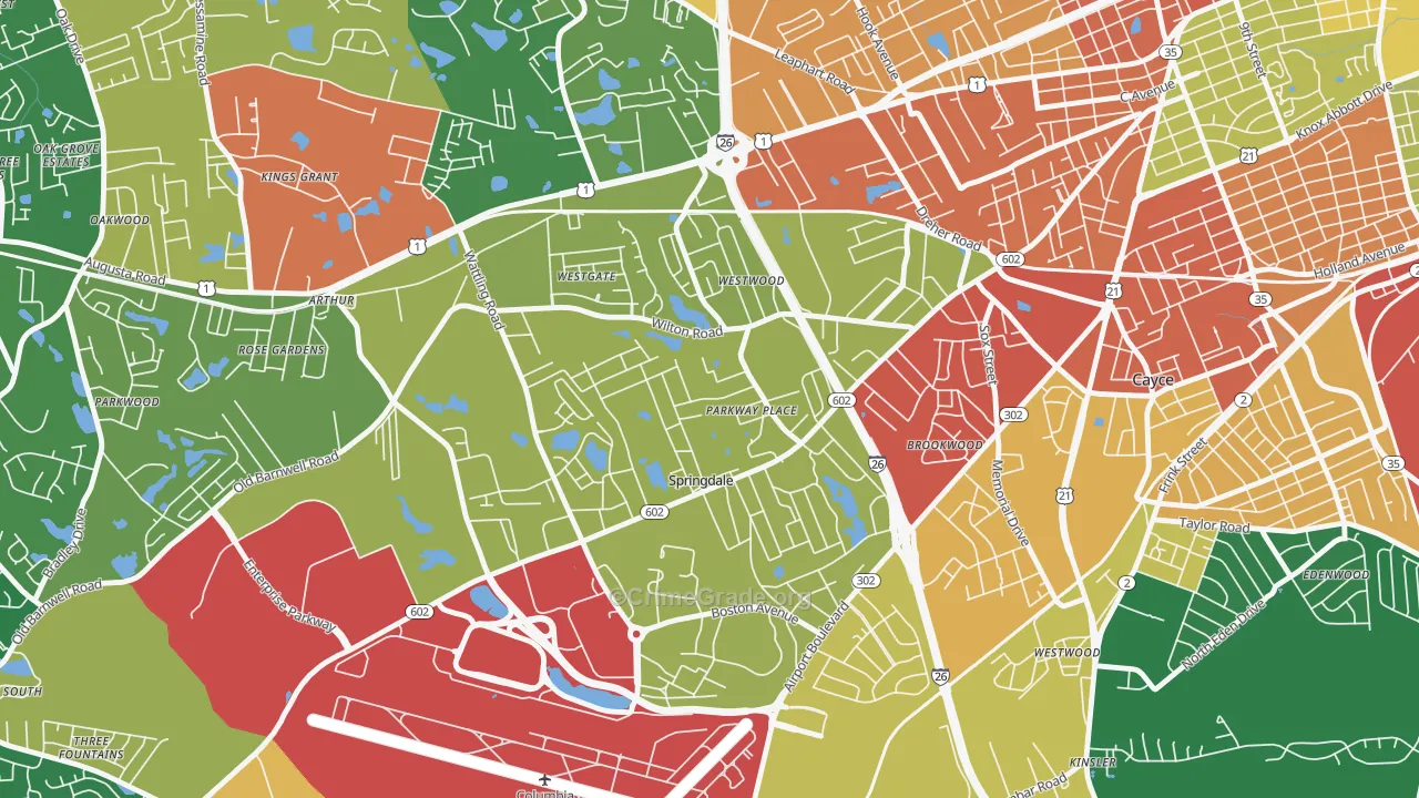 Springdale, SC Map of Vandalism Rates