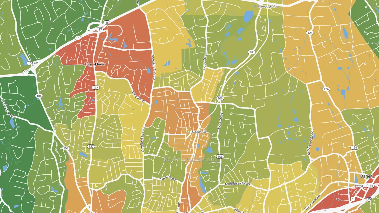 Springdale, Stamford, CT Map of Vandalism Rates