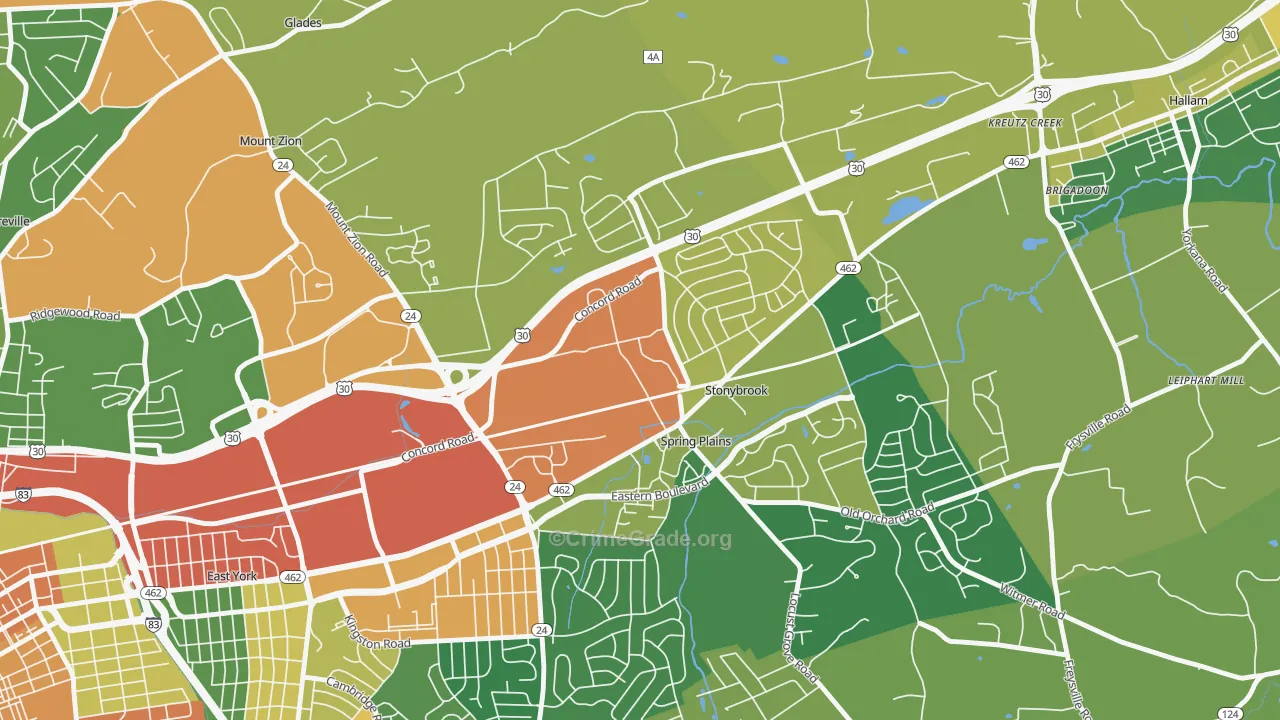 Springetts Manor-Yorklyn, York, PA Map of Vandalism Rates