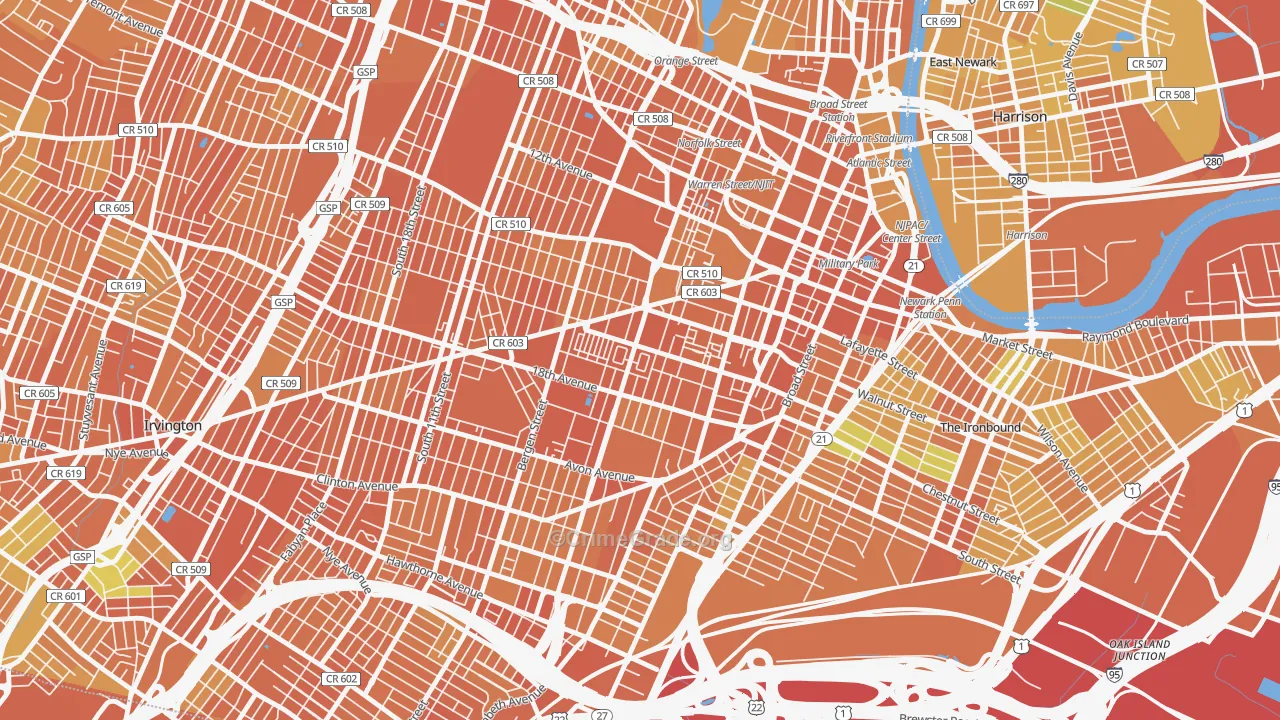 Springfield-Belmont, Newark, NJ Map of Vandalism Rates