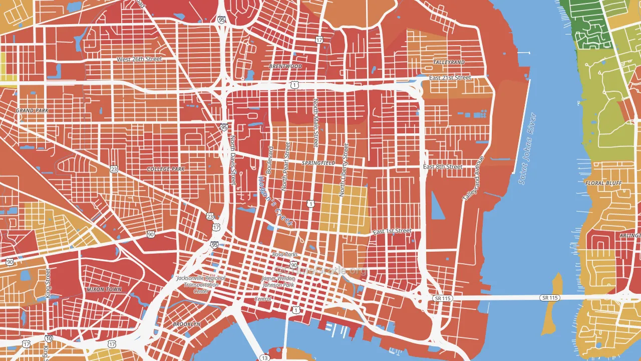 Springfield, Jacksonville, FL Map of Vandalism Rates