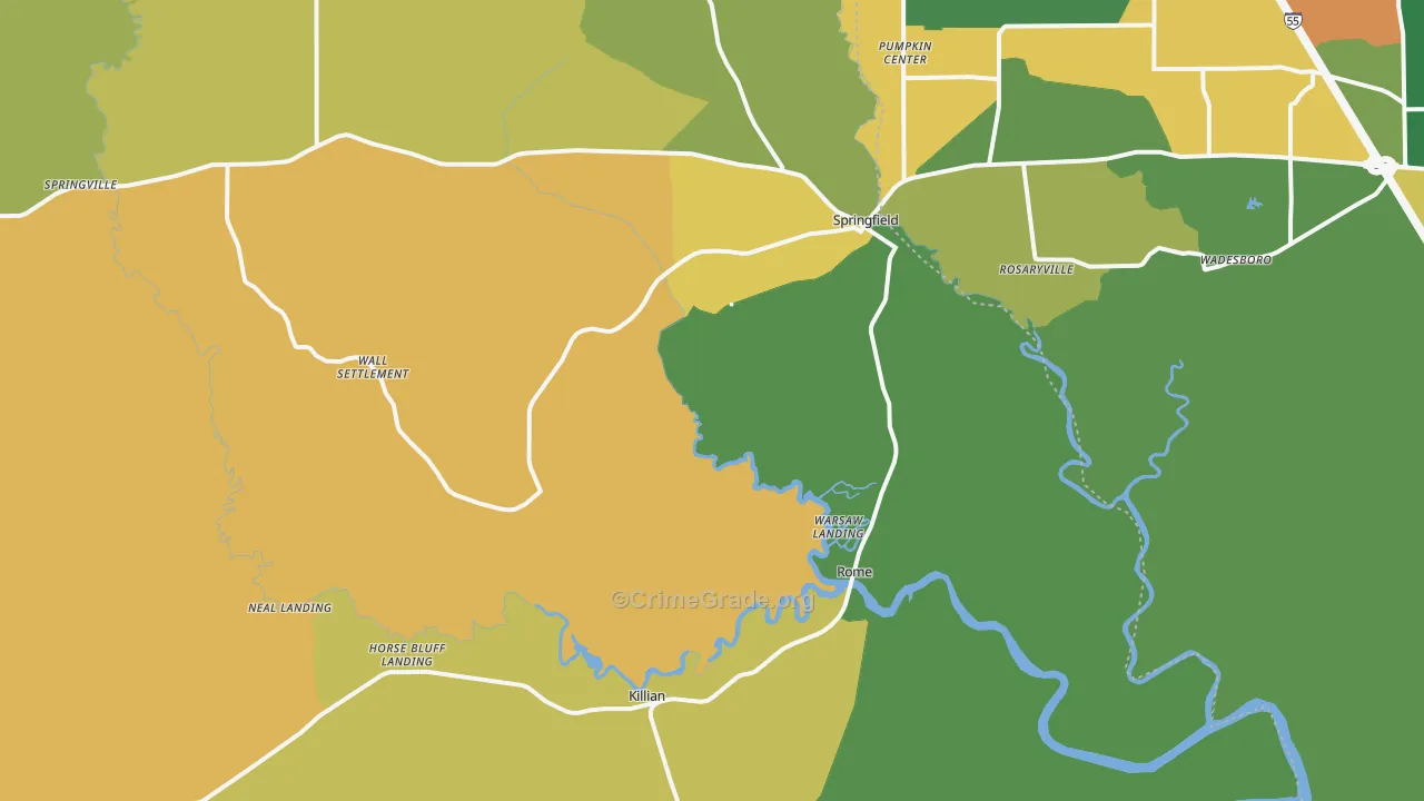 Springfield, LA Map of Vandalism Rates