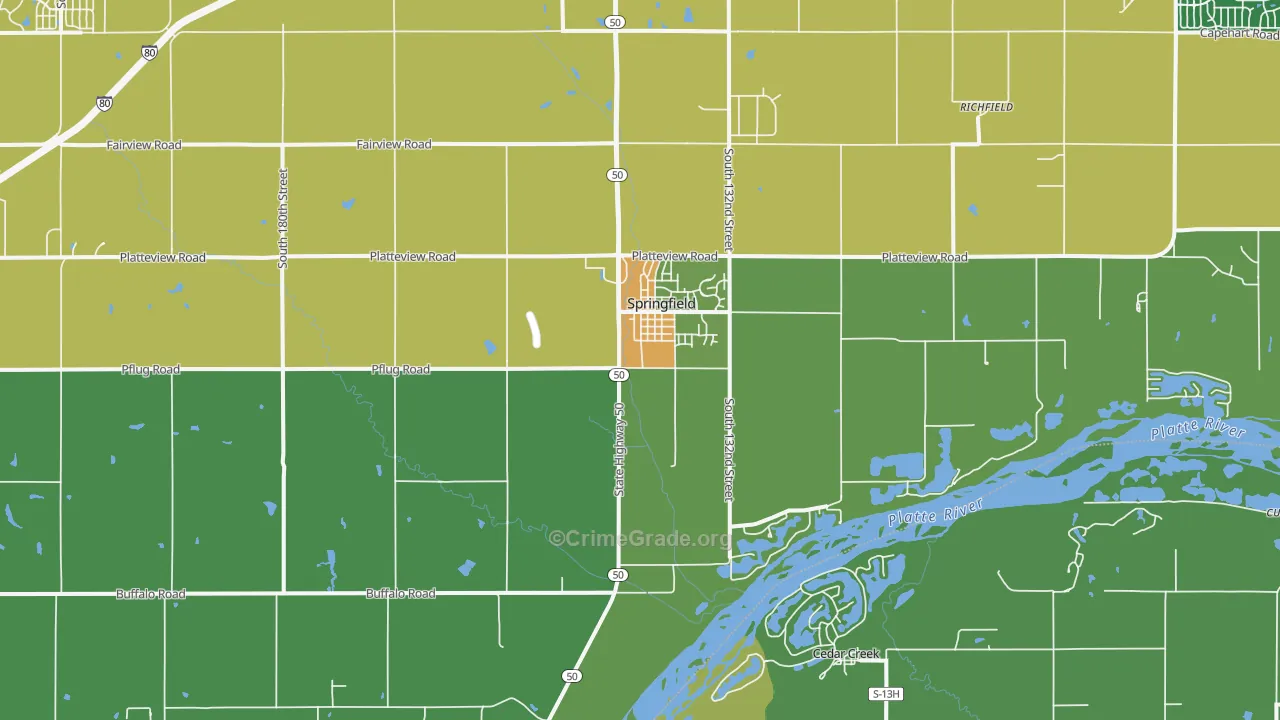 Springfield, NE Map of Vandalism Rates