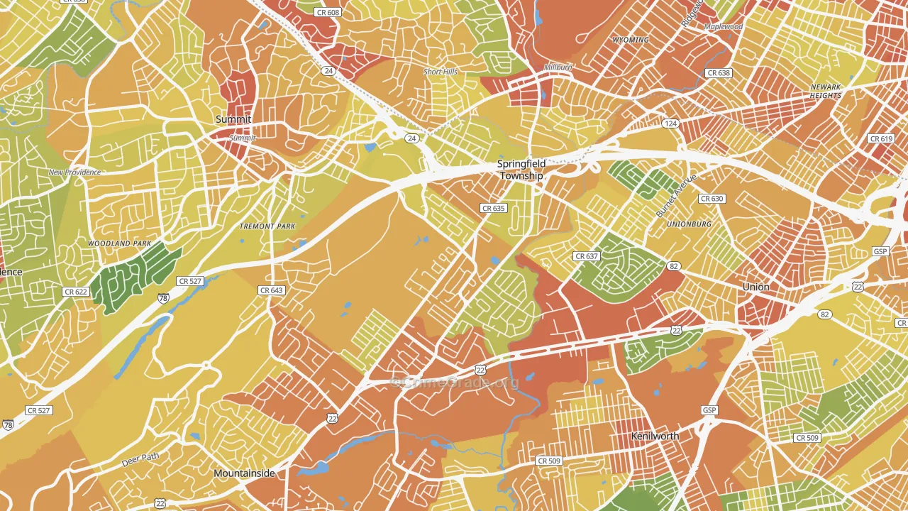 Springfield, NJ Map of Vandalism Rates