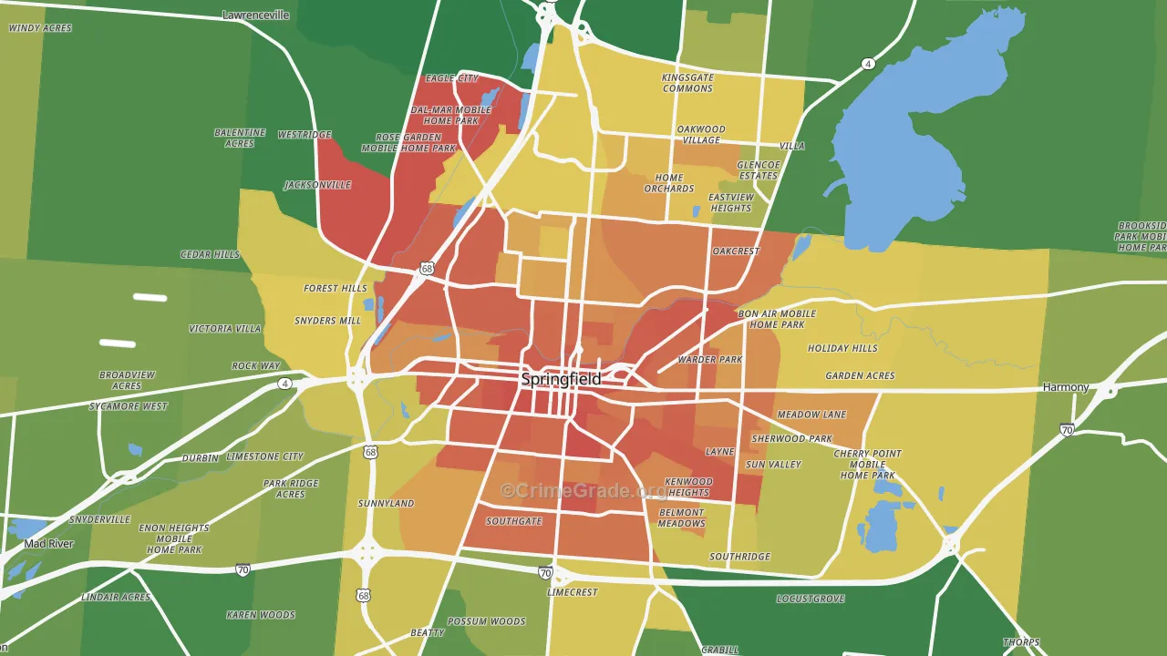 Springfield, OH Map of Vandalism Rates