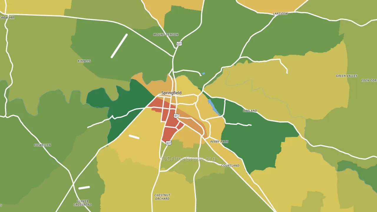 Springfield, TN Map of Vandalism Rates