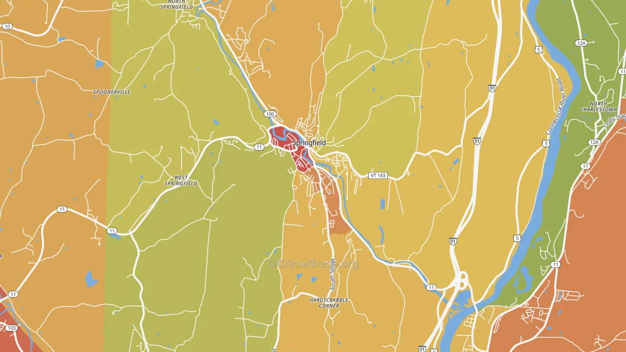 Springfield, VT Map of Vandalism Rates