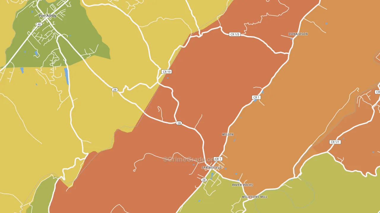 Springfield, WV Map of Vandalism Rates