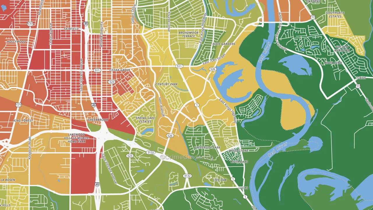 Springlake-University Terrace, Shreveport, LA Map of Vandalism Rates