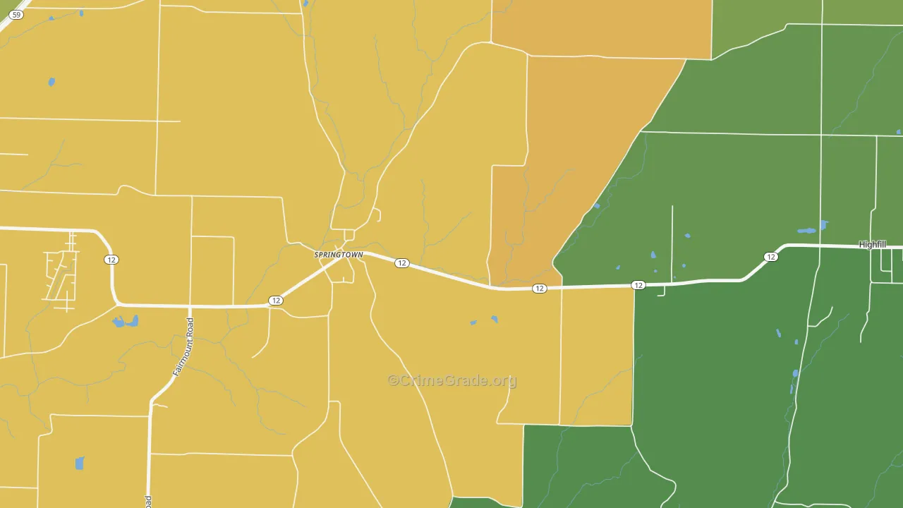 Springtown, AR Map of Vandalism Rates