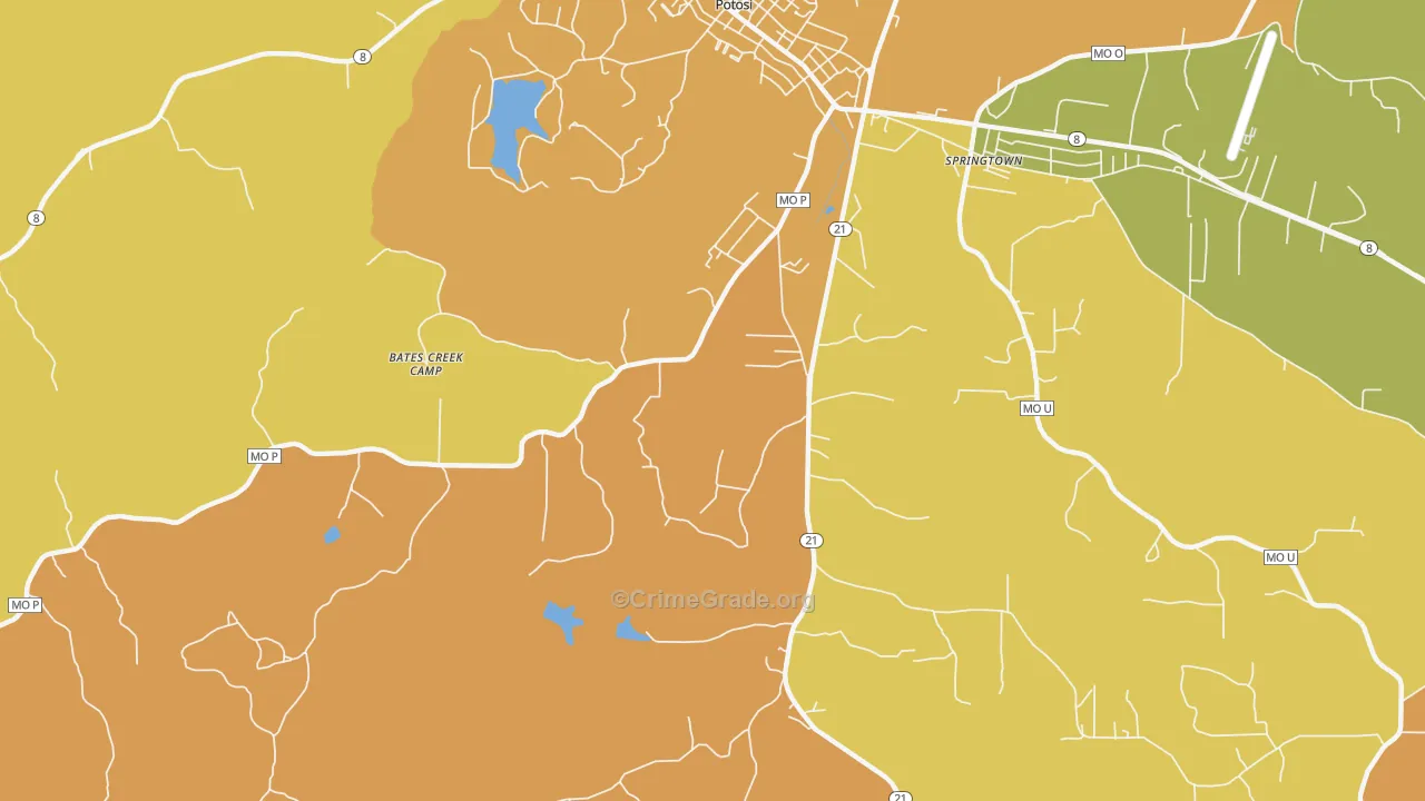 Springtown, MO Map of Vandalism Rates