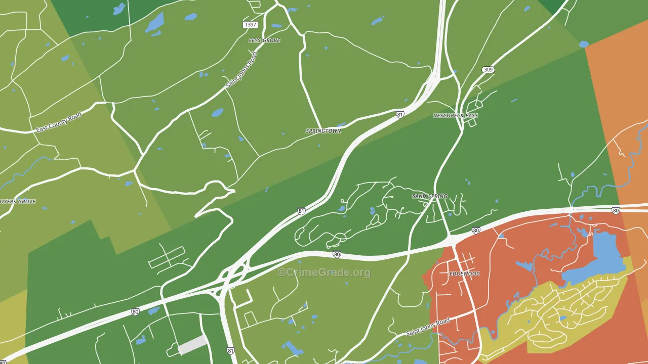 Springtown, PA Map of Vandalism Rates