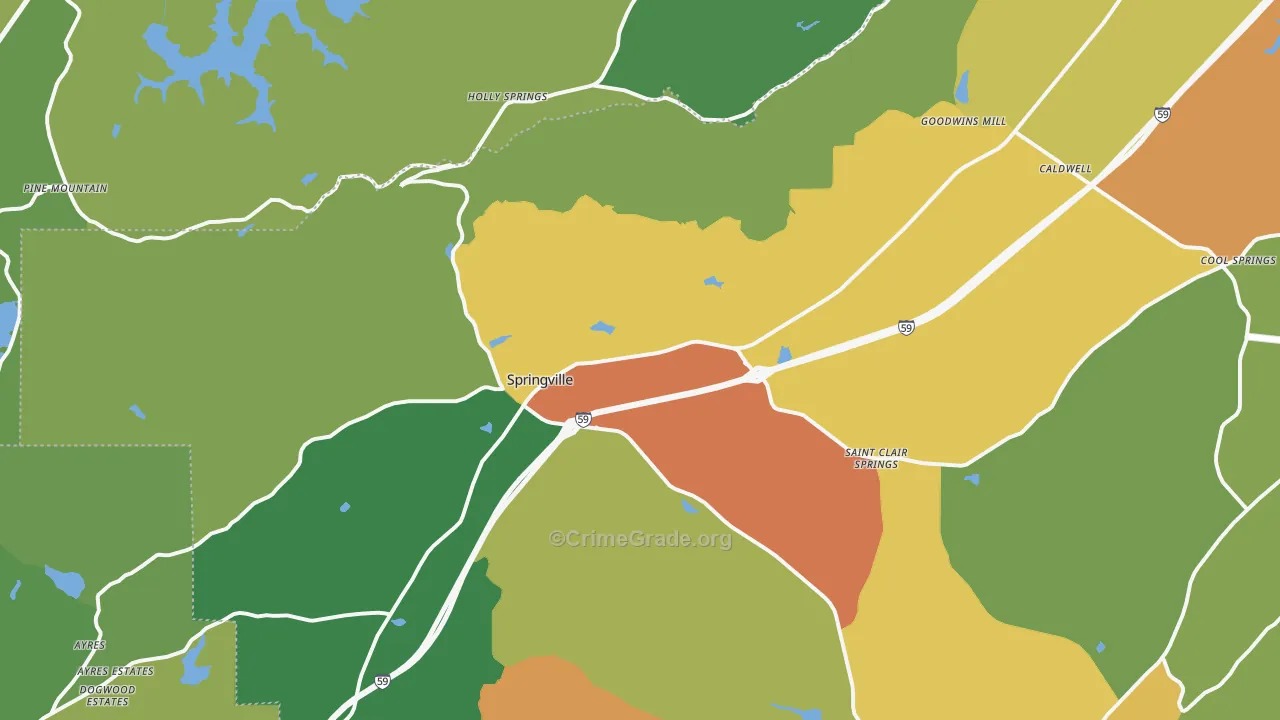 Springville, AL Map of Vandalism Rates