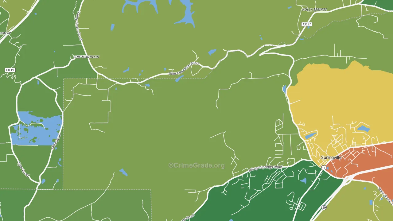 Springville Lake Estates, AL Map of Vandalism Rates