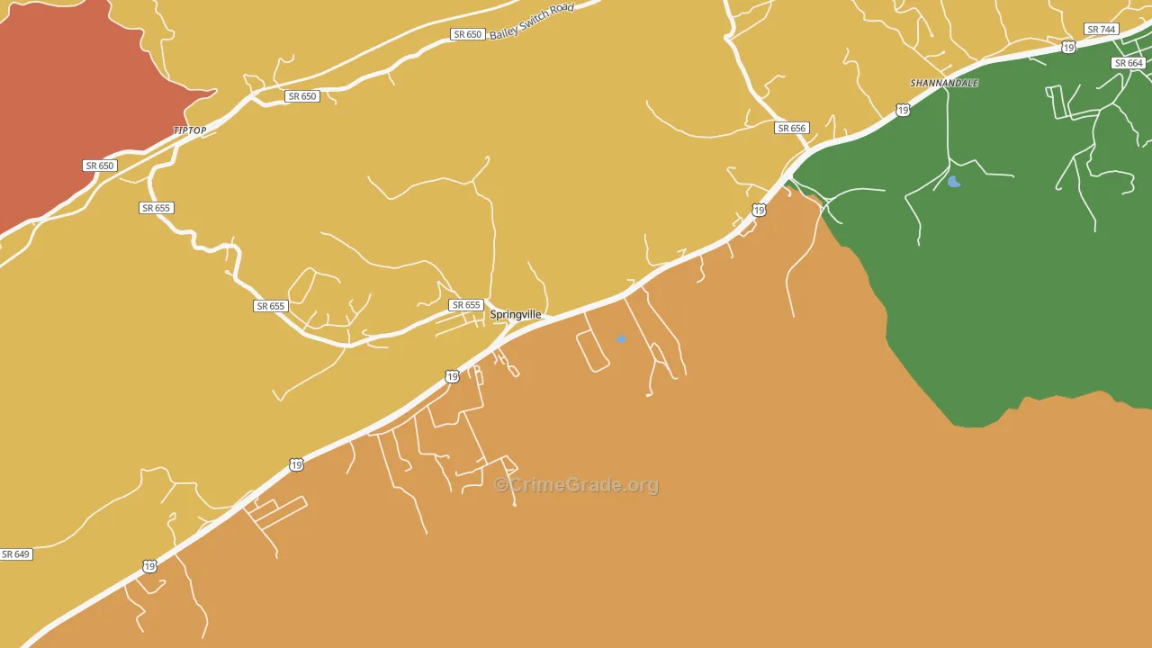 Springville, VA Map of Vandalism Rates