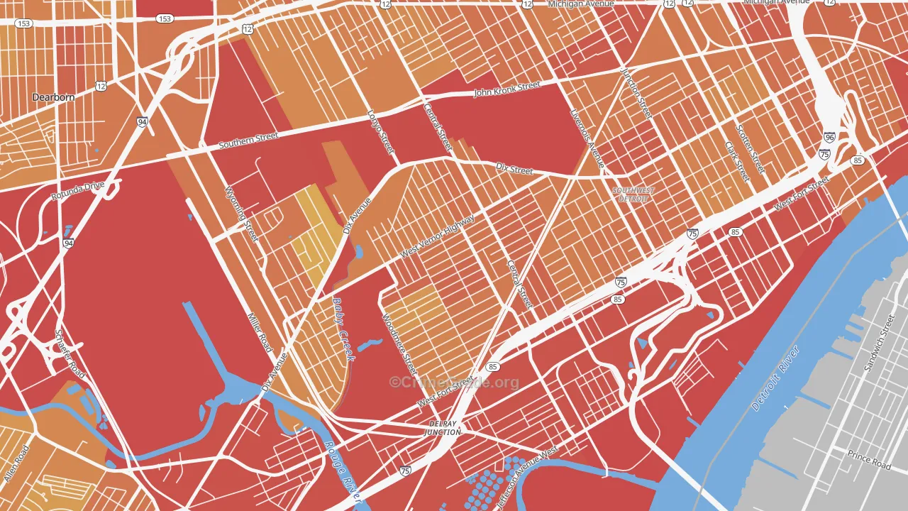Springwells, Detroit, MI Map of Vandalism Rates