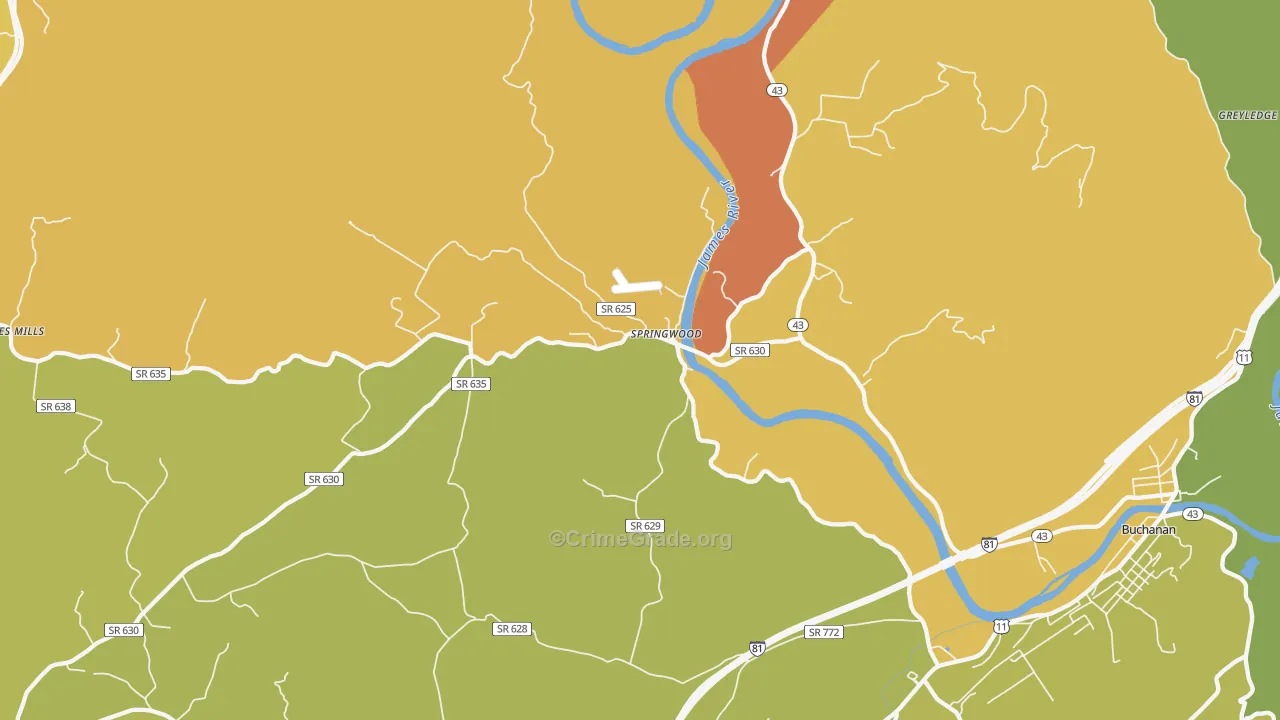 Springwood, VA Map of Vandalism Rates