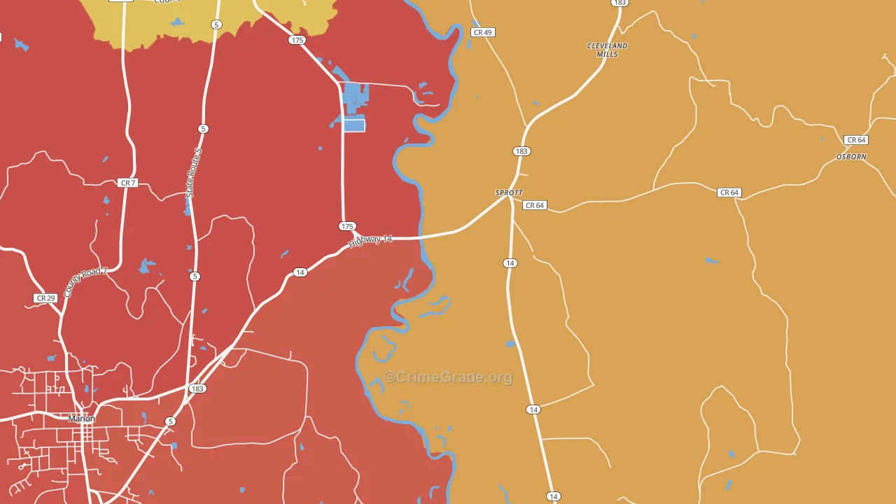 Sprott, AL Map of Vandalism Rates
