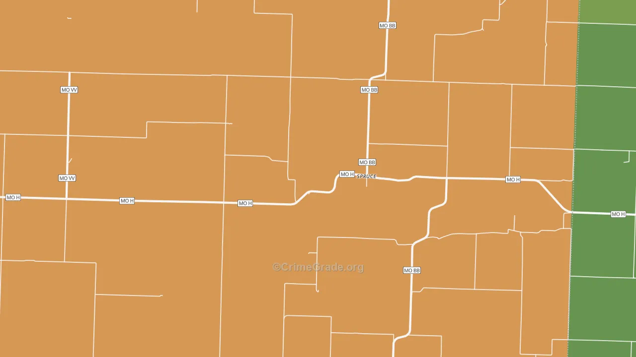 Spruce, MO Map of Vandalism Rates