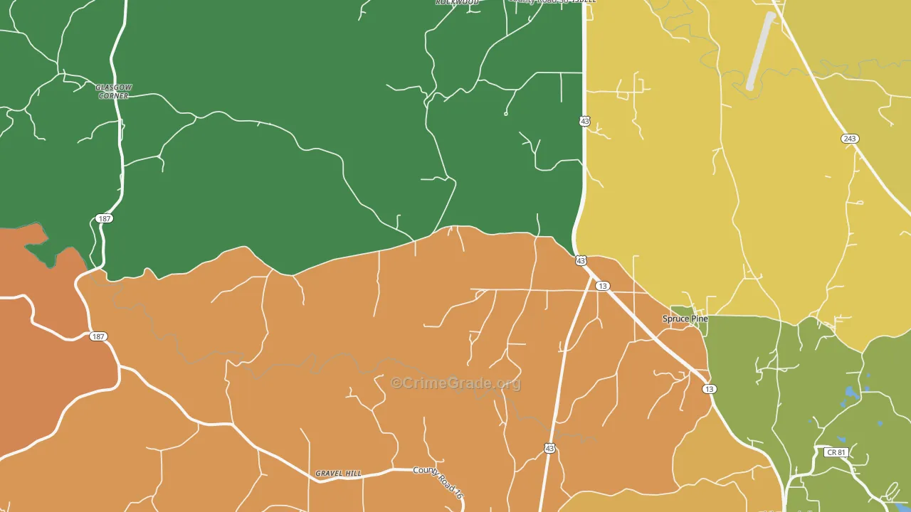 Spruce Pine, AL Map of Vandalism Rates