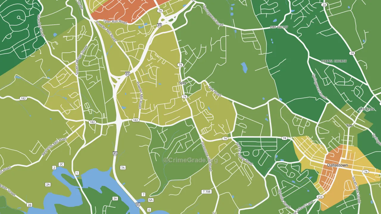 Spry, PA Map of Vandalism Rates