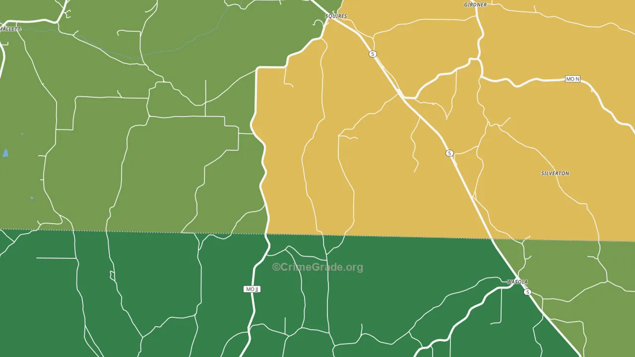 Squires, MO Map of Vandalism Rates