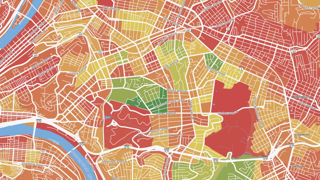 Squirrel Hill North, Pittsburgh, PA Map of Vandalism Rates