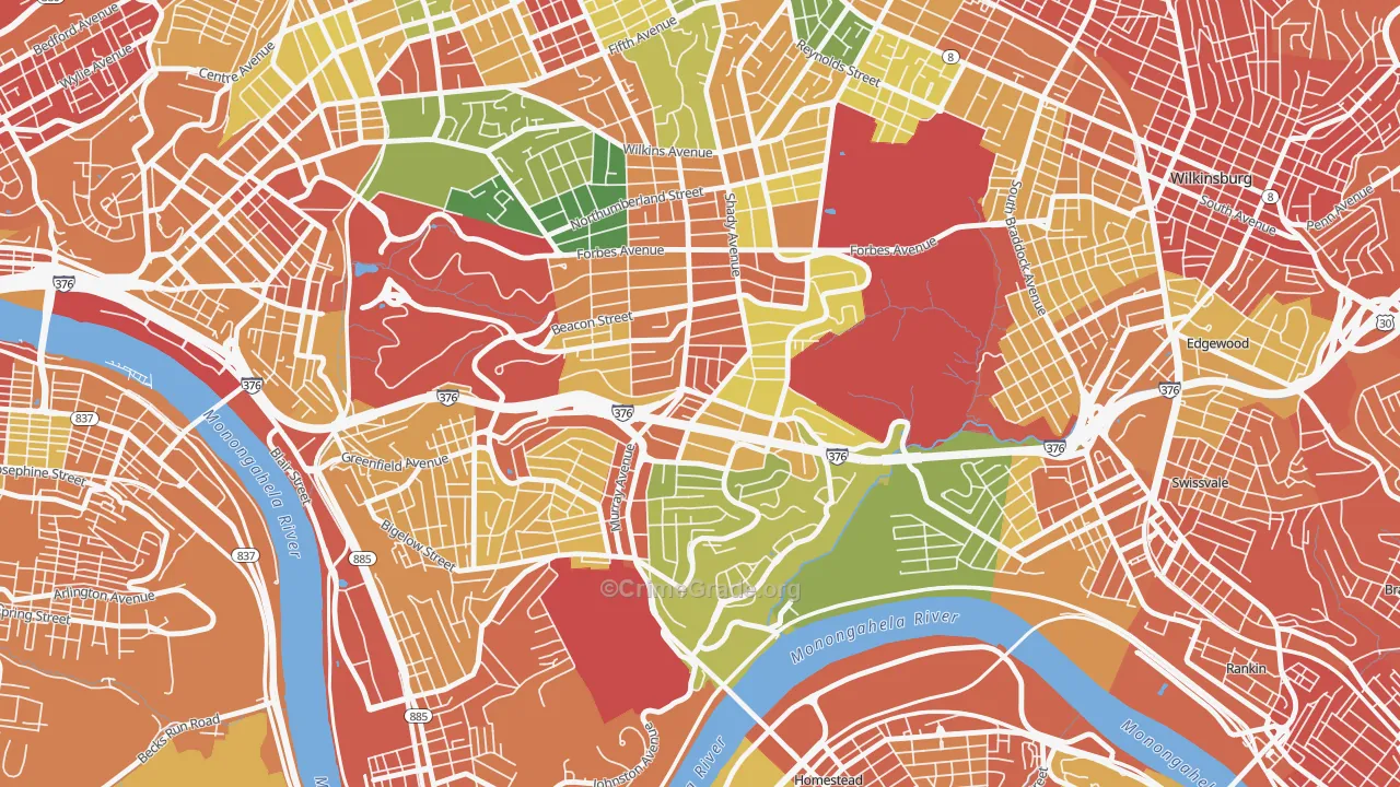 Squirrel Hill South, Pittsburgh, PA Map of Vandalism Rates