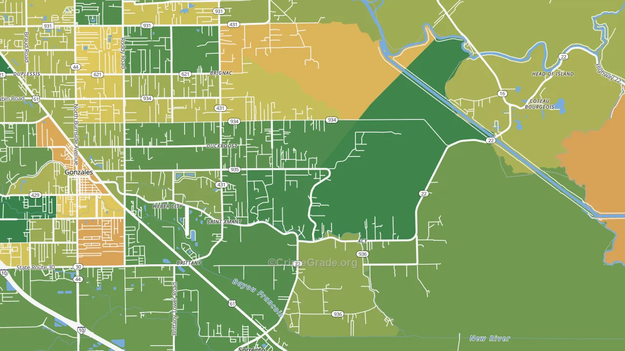 St. Amant, LA Map of Vandalism Rates