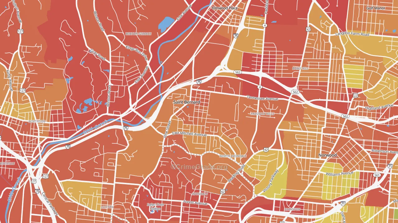 St. Bernard, OH Map of Vandalism Rates