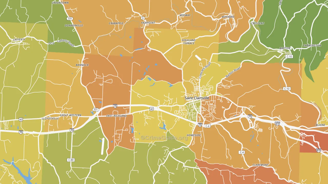St. Clairsville, OH Map of Vandalism Rates
