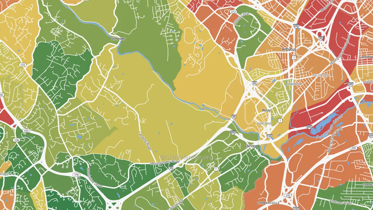 St Denis, Catonsville, MD Map of Vandalism Rates