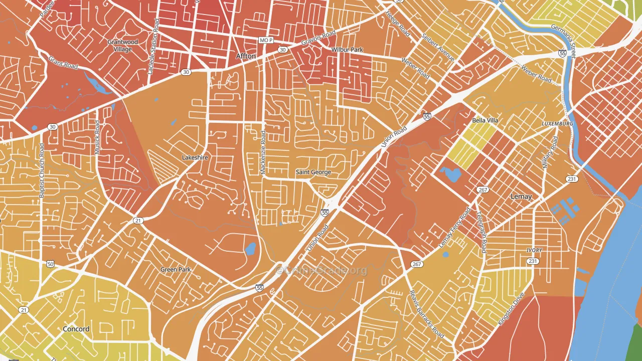 St. George, MO Map of Vandalism Rates