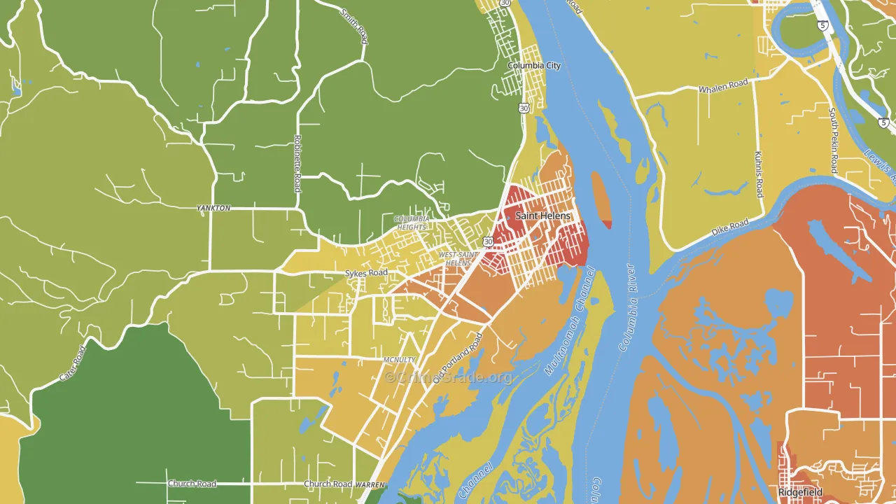 St. Helens, OR Map of Vandalism Rates