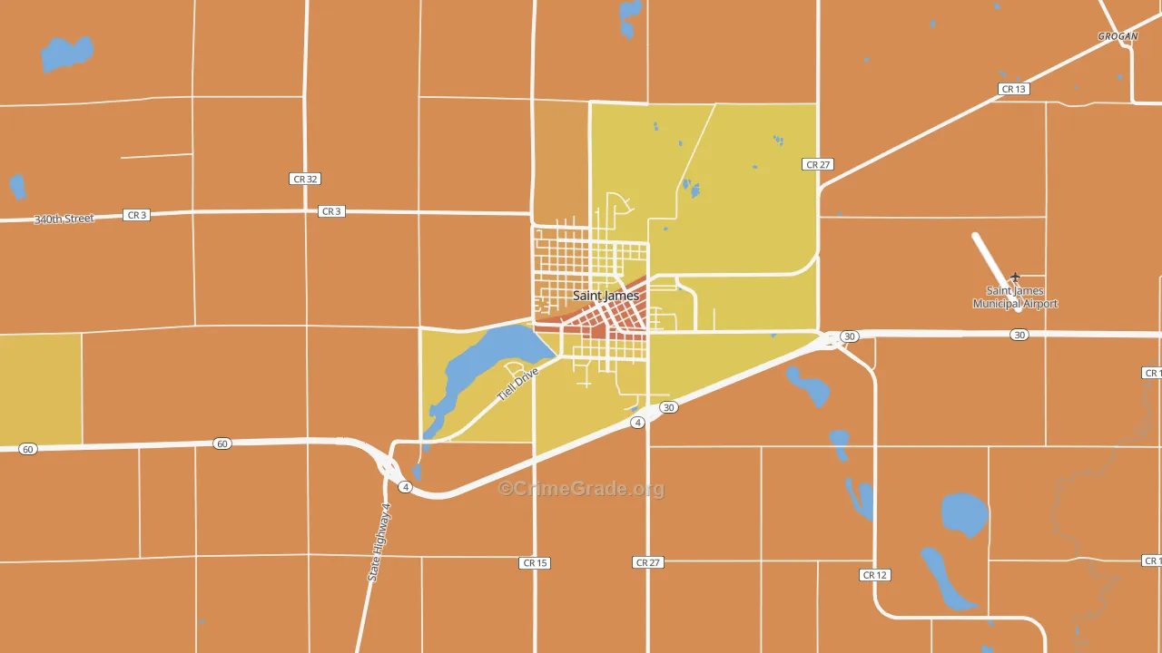St. James, MN Map of Vandalism Rates