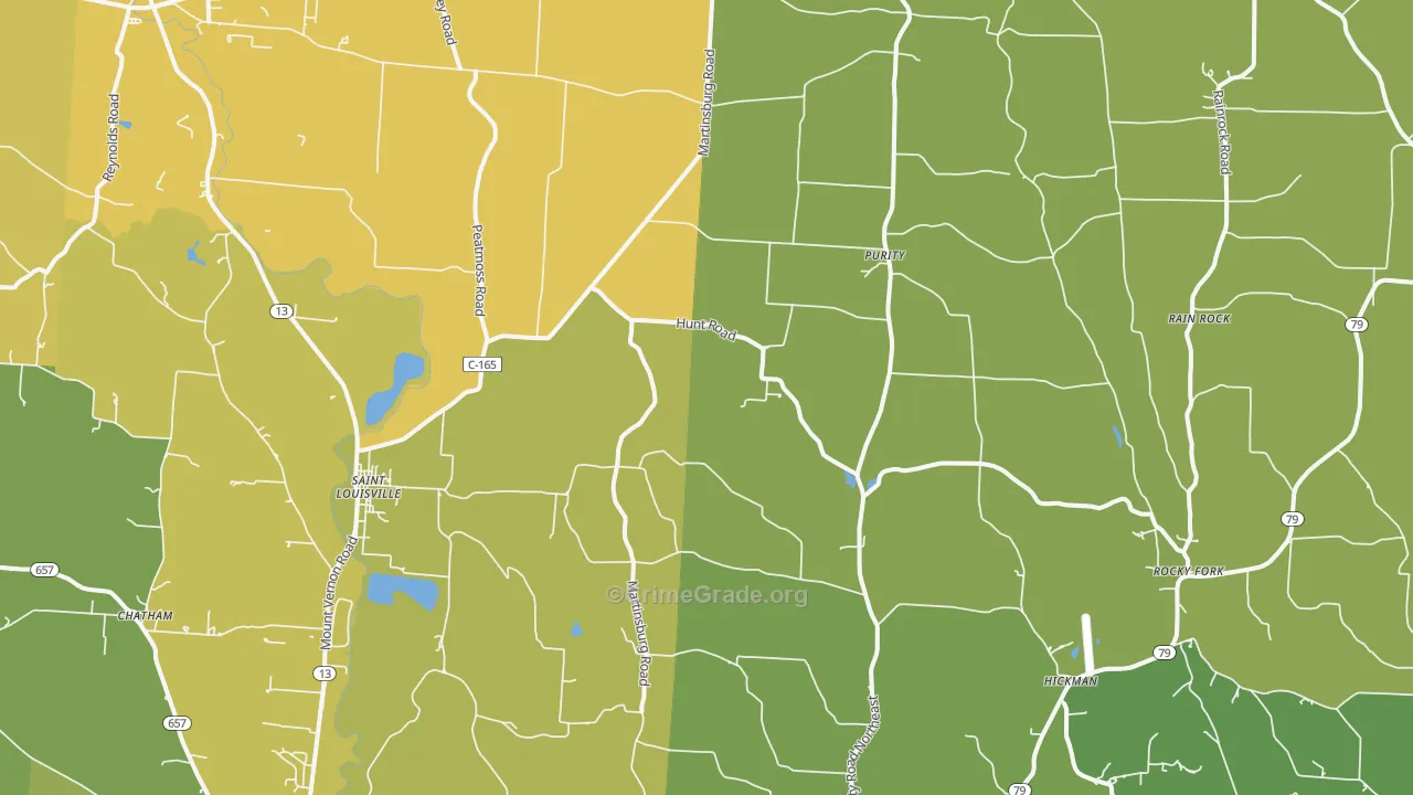 St. Louisville, OH Map of Vandalism Rates