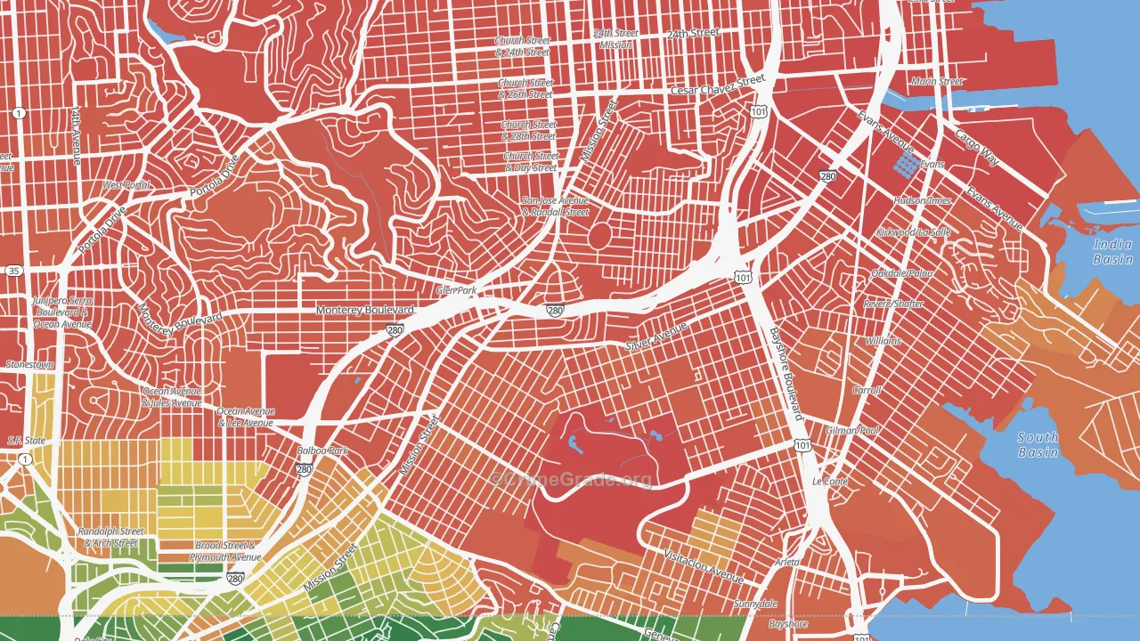 St Marys Park, San Francisco, CA Map of Vandalism Rates